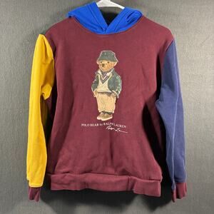 polo ralph lauren kids hoodie large bear graphic y2k 90s colorblock indie sleaze
